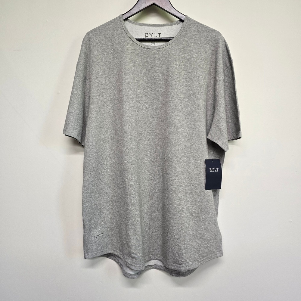 BYLT Drop-Cut Lux Mens 2XL Heather Grey Short‎ Sleeve Tee Minimalist Athleisure